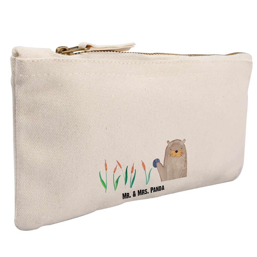 Schminktasche Otter mit Stein Schminktasche, Kosmetiktasche, Kosmetikbeutel, Stiftemäppchen, Etui, Federmappe, Makeup, XXL, Schminketui, Kosmetiketui, Schlamperetui, Otter, Fischotter, Seeotter, Otter Seeotter See Otter