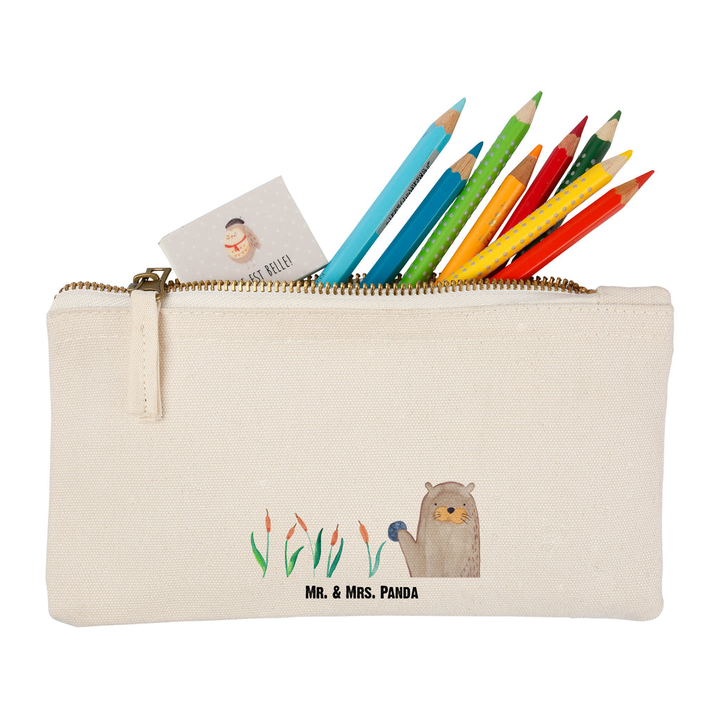 Schminktasche Otter mit Stein Schminktasche, Kosmetiktasche, Kosmetikbeutel, Stiftemäppchen, Etui, Federmappe, Makeup, XXL, Schminketui, Kosmetiketui, Schlamperetui, Otter, Fischotter, Seeotter, Otter Seeotter See Otter