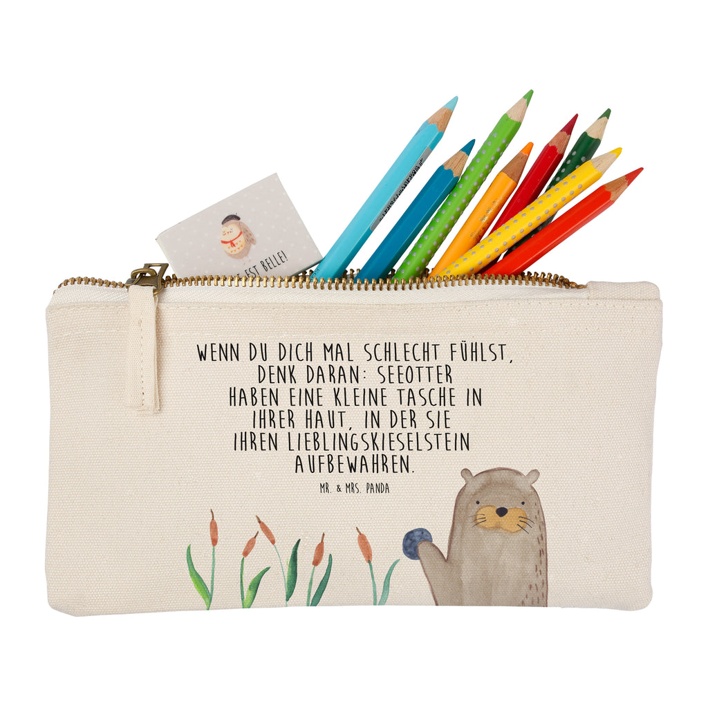 Schminktasche Otter mit Stein Schminktasche, Kosmetiktasche, Kosmetikbeutel, Stiftemäppchen, Etui, Federmappe, Makeup, XXL, Schminketui, Kosmetiketui, Schlamperetui, Otter, Fischotter, Seeotter, Otter Seeotter See Otter