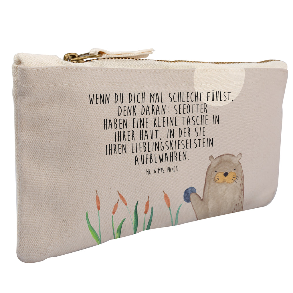 Schminktasche Otter mit Stein Schminktasche, Kosmetiktasche, Kosmetikbeutel, Stiftemäppchen, Etui, Federmappe, Makeup, XXL, Schminketui, Kosmetiketui, Schlamperetui, Otter, Fischotter, Seeotter, Otter Seeotter See Otter