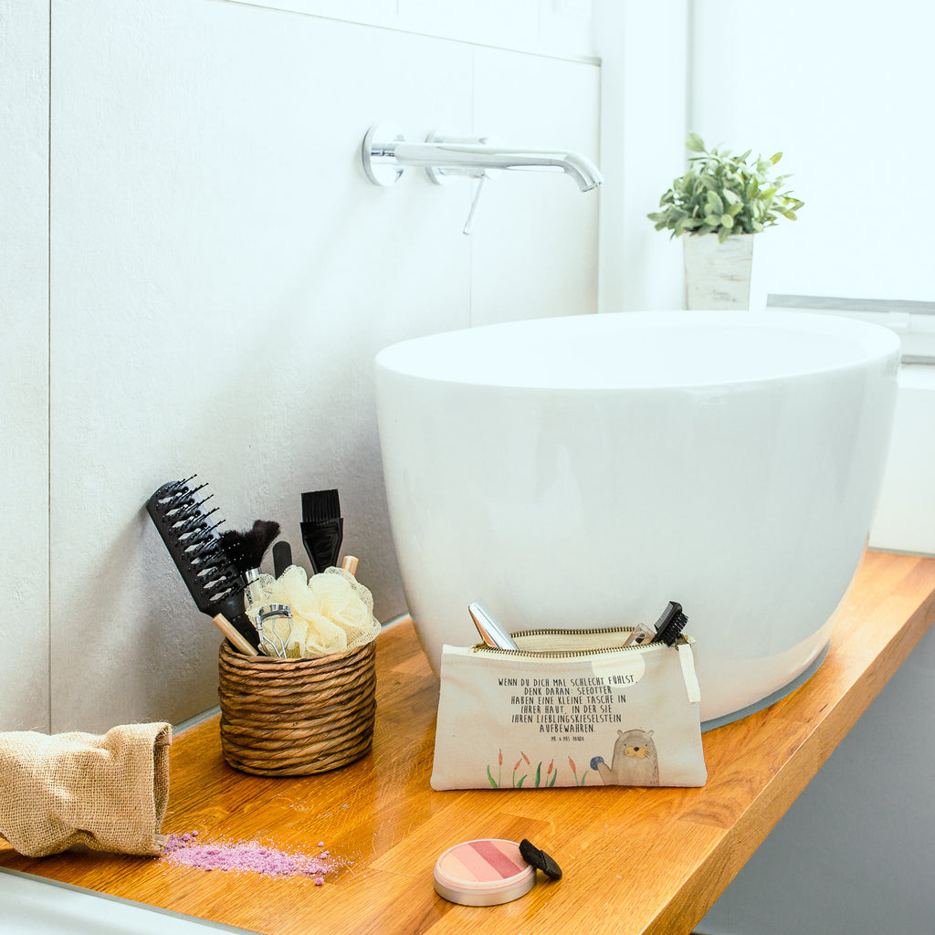 Schminktasche Otter mit Stein Schminktasche, Kosmetiktasche, Kosmetikbeutel, Stiftemäppchen, Etui, Federmappe, Makeup, XXL, Schminketui, Kosmetiketui, Schlamperetui, Otter, Fischotter, Seeotter, Otter Seeotter See Otter