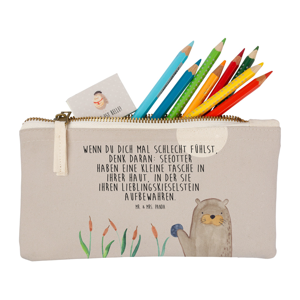 Schminktasche Otter mit Stein Schminktasche, Kosmetiktasche, Kosmetikbeutel, Stiftemäppchen, Etui, Federmappe, Makeup, XXL, Schminketui, Kosmetiketui, Schlamperetui, Otter, Fischotter, Seeotter, Otter Seeotter See Otter