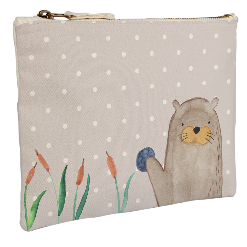 Schminktasche Otter mit Stein Schminktasche, Kosmetiktasche, Kosmetikbeutel, Stiftemäppchen, Etui, Federmappe, Makeup, XXL, Schminketui, Kosmetiketui, Schlamperetui, Otter, Fischotter, Seeotter, Otter Seeotter See Otter