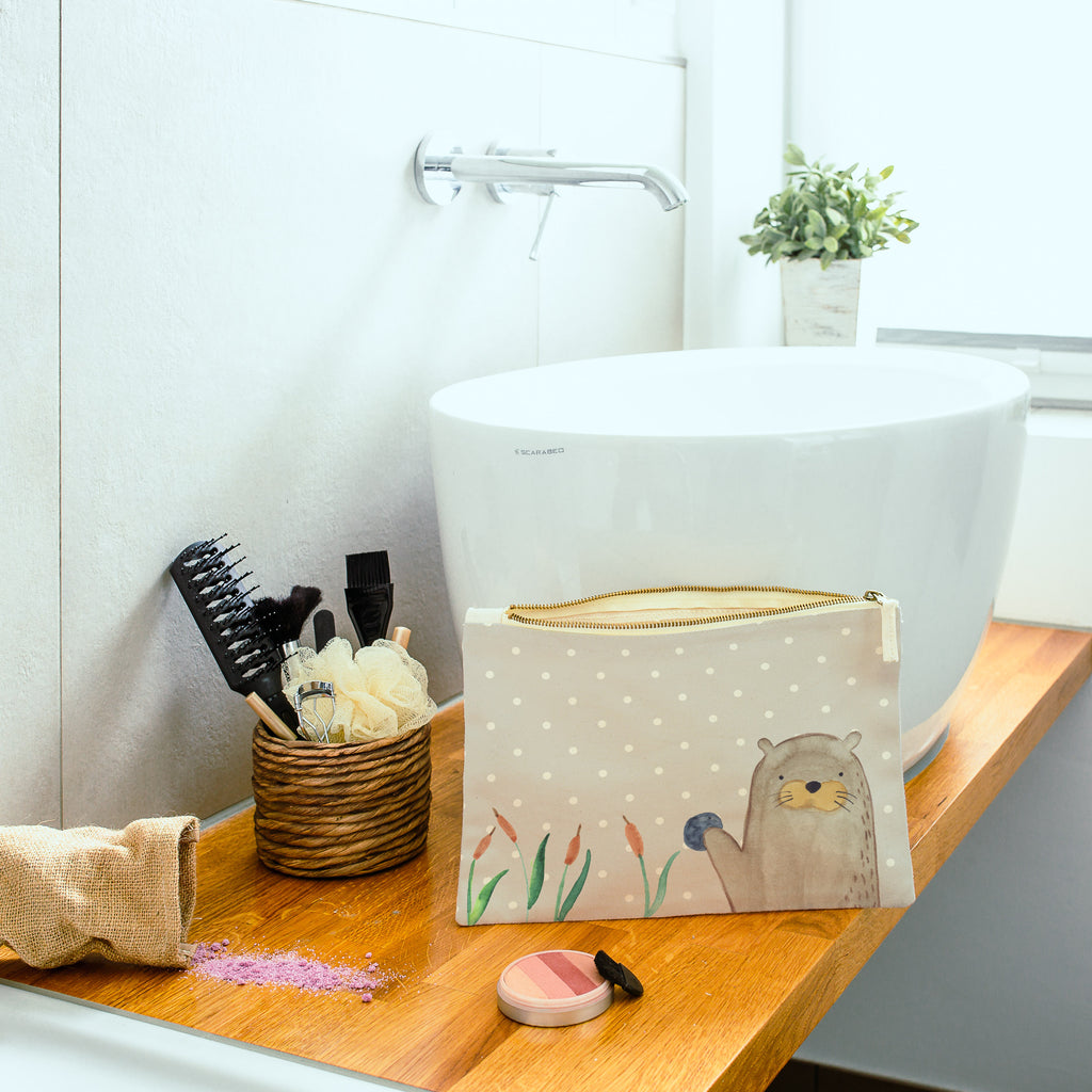 Schminktasche Otter mit Stein Schminktasche, Kosmetiktasche, Kosmetikbeutel, Stiftemäppchen, Etui, Federmappe, Makeup, XXL, Schminketui, Kosmetiketui, Schlamperetui, Otter, Fischotter, Seeotter, Otter Seeotter See Otter