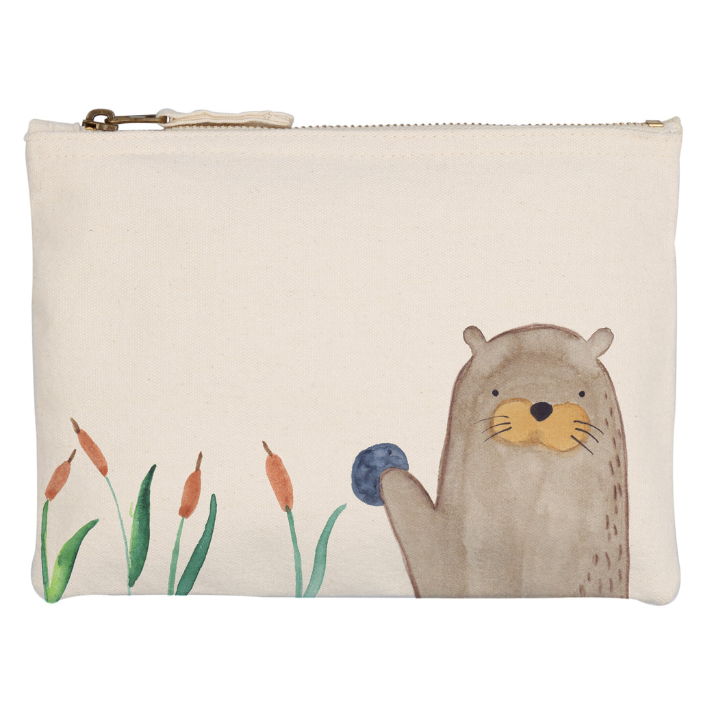 Schminktasche Otter mit Stein Schminktasche, Kosmetiktasche, Kosmetikbeutel, Stiftemäppchen, Etui, Federmappe, Makeup, XXL, Schminketui, Kosmetiketui, Schlamperetui, Otter, Fischotter, Seeotter, Otter Seeotter See Otter