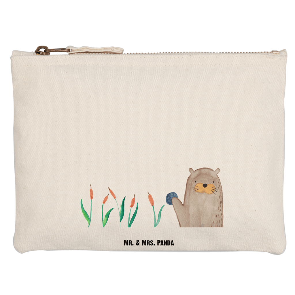 Schminktasche Otter mit Stein Schminktasche, Kosmetiktasche, Kosmetikbeutel, Stiftemäppchen, Etui, Federmappe, Makeup, XXL, Schminketui, Kosmetiketui, Schlamperetui, Otter, Fischotter, Seeotter, Otter Seeotter See Otter