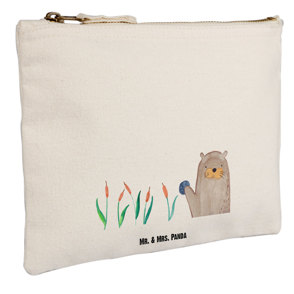 Schminktasche Otter mit Stein Schminktasche, Kosmetiktasche, Kosmetikbeutel, Stiftemäppchen, Etui, Federmappe, Makeup, XXL, Schminketui, Kosmetiketui, Schlamperetui, Otter, Fischotter, Seeotter, Otter Seeotter See Otter