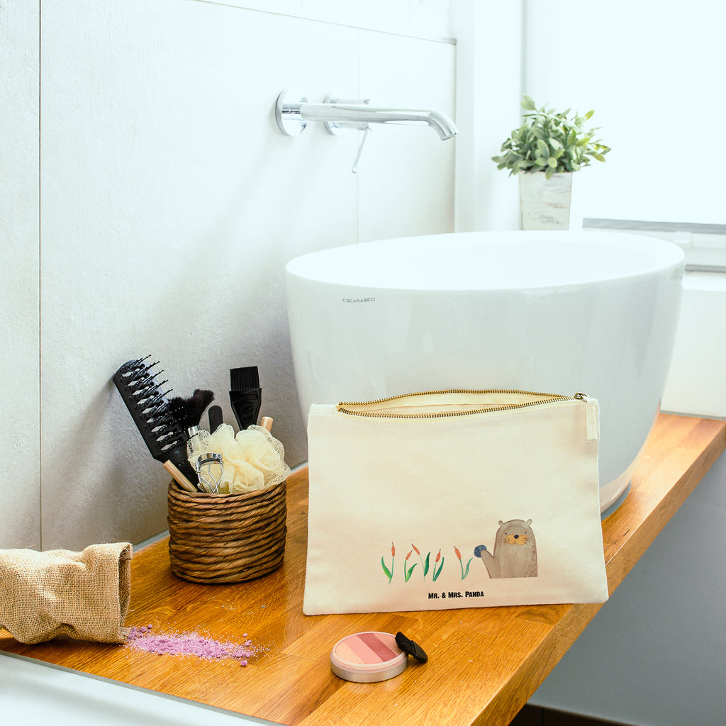 Schminktasche Otter mit Stein Schminktasche, Kosmetiktasche, Kosmetikbeutel, Stiftemäppchen, Etui, Federmappe, Makeup, XXL, Schminketui, Kosmetiketui, Schlamperetui, Otter, Fischotter, Seeotter, Otter Seeotter See Otter