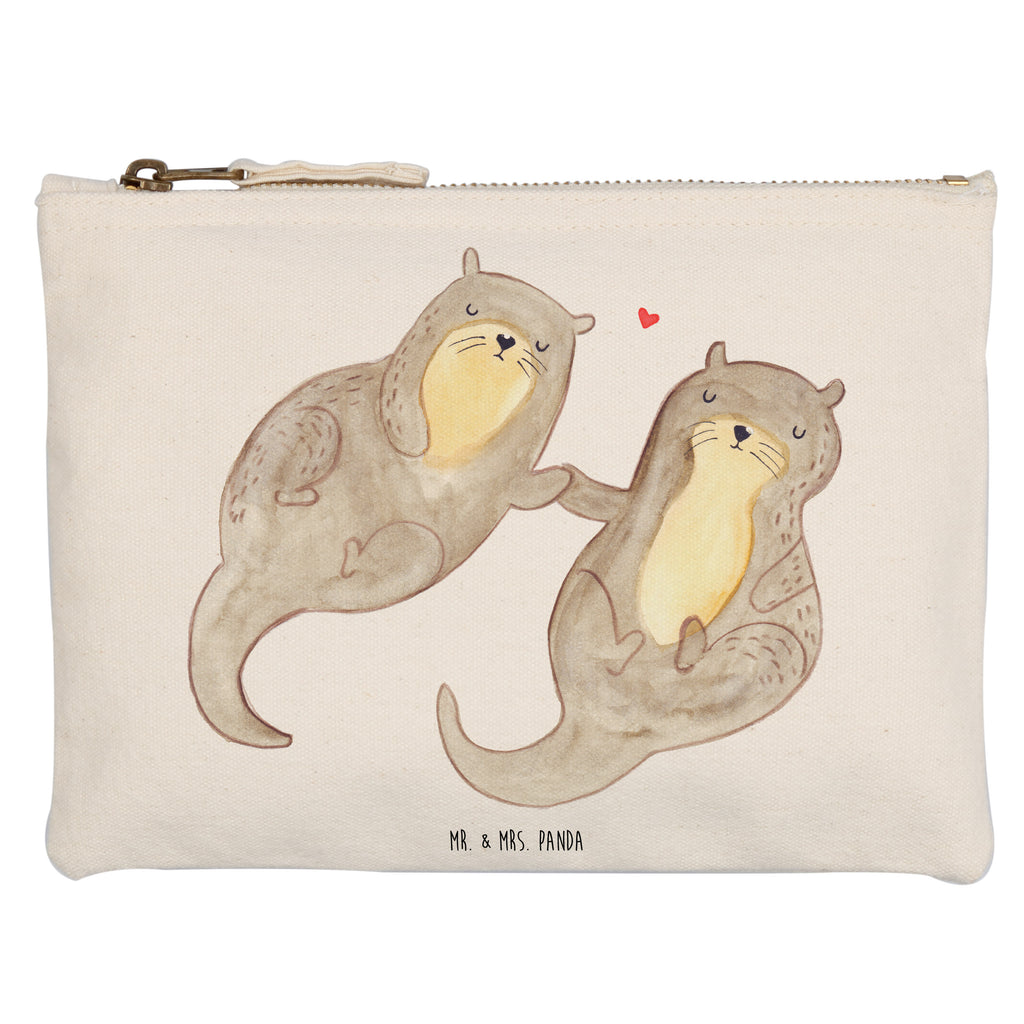 Schminktasche Otter händchenhaltend Schminktasche, Kosmetiktasche, Kosmetikbeutel, Stiftemäppchen, Etui, Federmappe, Makeup, XXL, Schminketui, Kosmetiketui, Schlamperetui, Otter, Fischotter, Seeotter, Otter Seeotter See Otter
