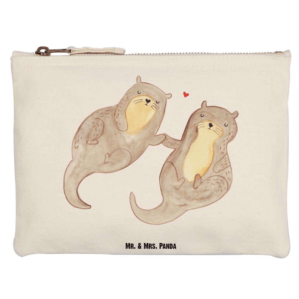 Schminktasche Otter händchenhaltend Schminktasche, Kosmetiktasche, Kosmetikbeutel, Stiftemäppchen, Etui, Federmappe, Makeup, XXL, Schminketui, Kosmetiketui, Schlamperetui, Otter, Fischotter, Seeotter, Otter Seeotter See Otter