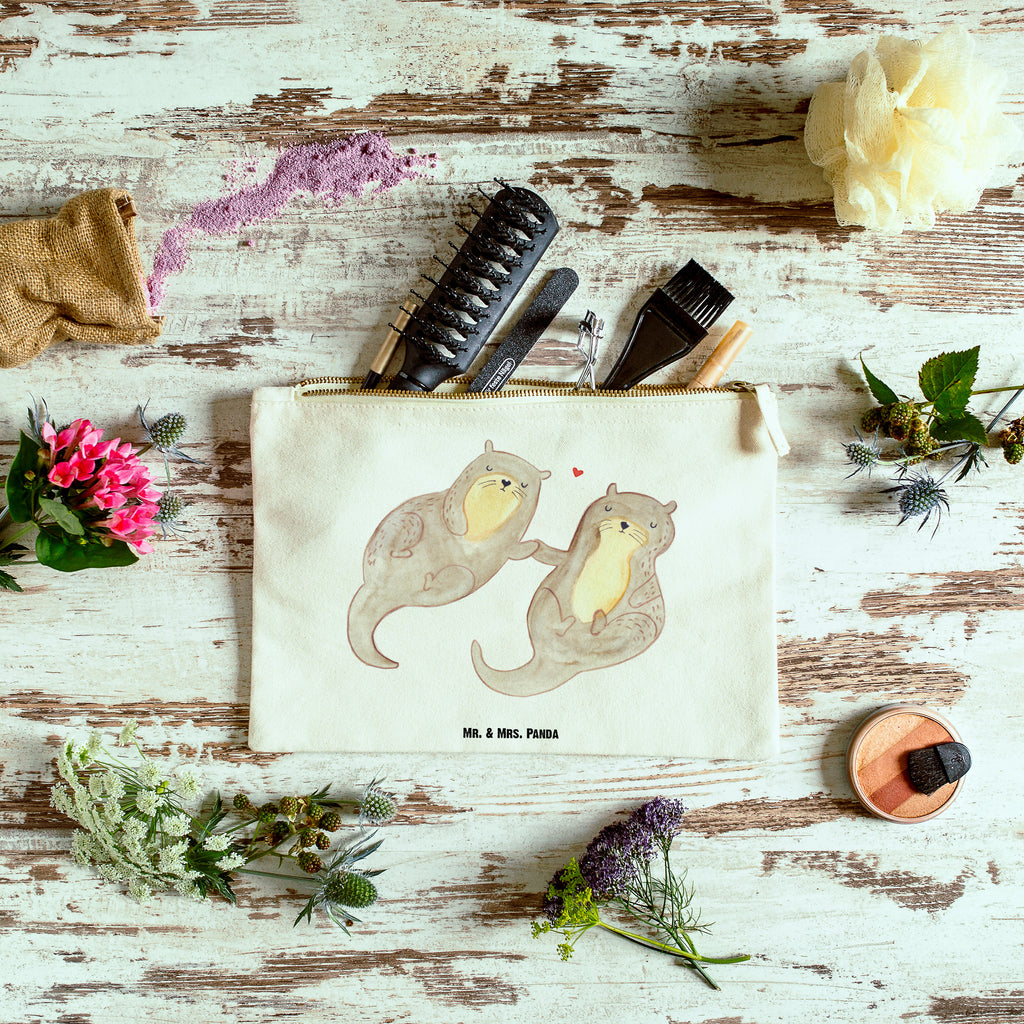 Schminktasche Otter händchenhaltend Schminktasche, Kosmetiktasche, Kosmetikbeutel, Stiftemäppchen, Etui, Federmappe, Makeup, XXL, Schminketui, Kosmetiketui, Schlamperetui, Otter, Fischotter, Seeotter, Otter Seeotter See Otter