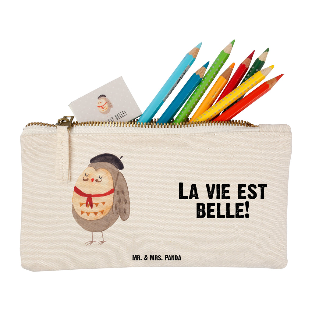 Schminktasche Eule Französisch Schminktasche, Kosmetiktasche, Kosmetikbeutel, Stiftemäppchen, Etui, Federmappe, Makeup, XXL, Schminketui, Kosmetiketui, Schlamperetui, Eule, Eulen, Eule Deko, Owl, hibou, La vie est belle, das Leben ist schön, Spruch schön, Spruch Französisch, Frankreich