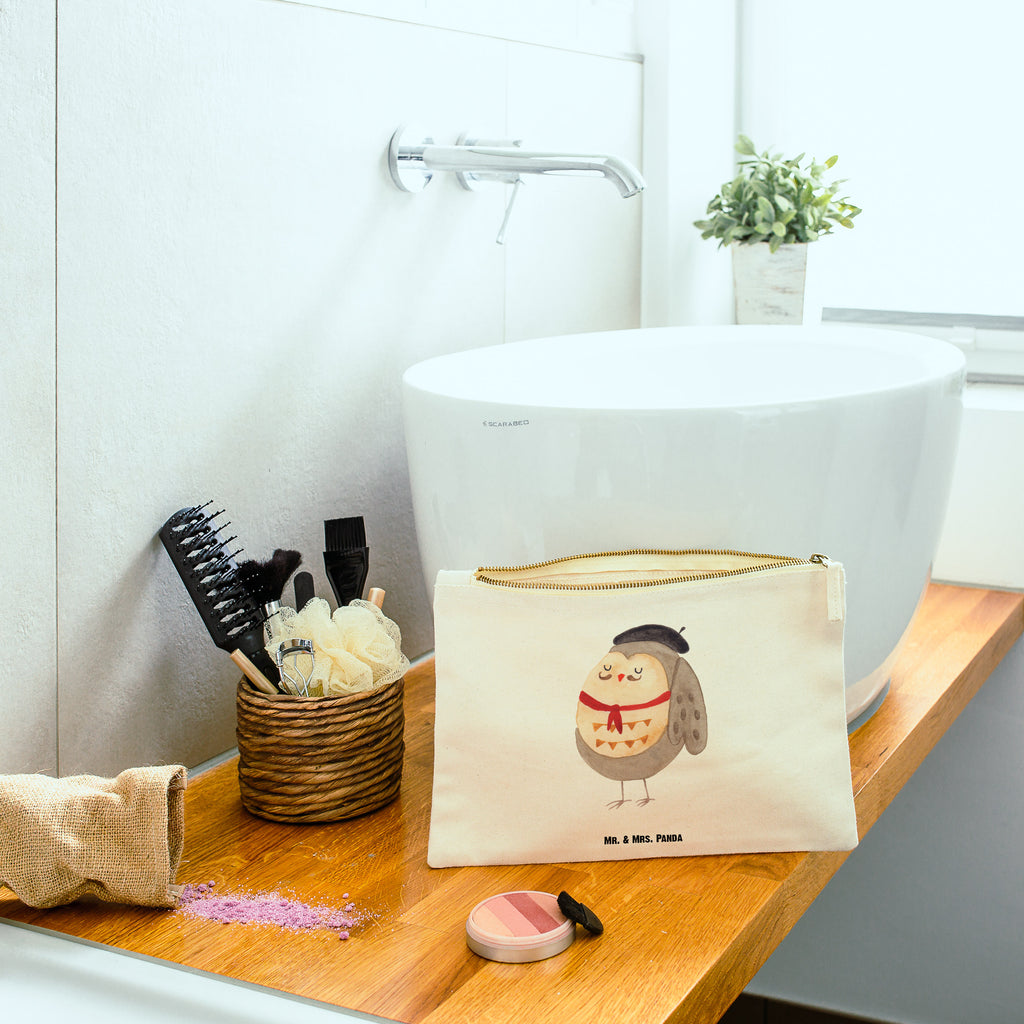Schminktasche Eule Französisch Schminktasche, Kosmetiktasche, Kosmetikbeutel, Stiftemäppchen, Etui, Federmappe, Makeup, XXL, Schminketui, Kosmetiketui, Schlamperetui, Eule, Eulen, Eule Deko, Owl, hibou, La vie est belle, das Leben ist schön, Spruch schön, Spruch Französisch, Frankreich