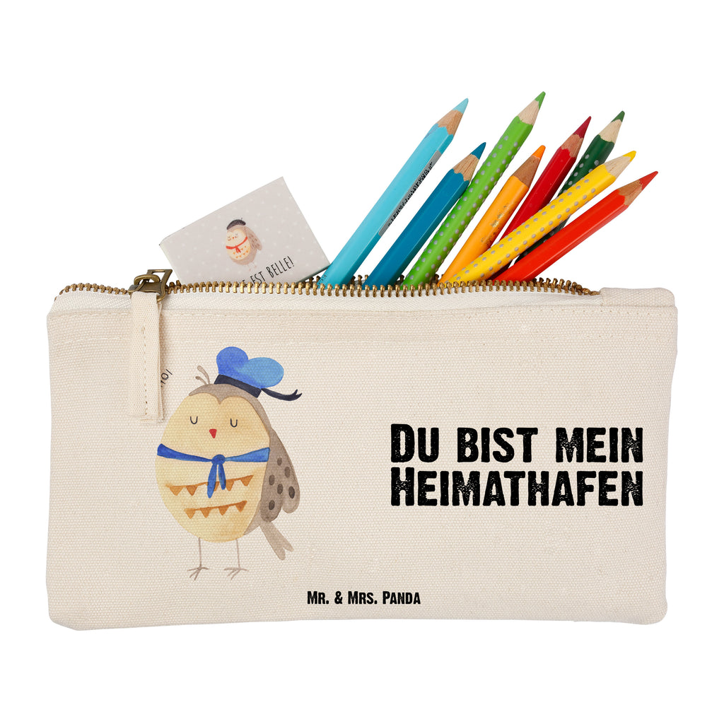 Schminktasche Eule Matrosen Schminktasche, Kosmetiktasche, Kosmetikbeutel, Stiftemäppchen, Etui, Federmappe, Makeup, XXL, Schminketui, Kosmetiketui, Schlamperetui, Eule, Eule Spruch, Eule Deko, Owl, Wortspiel lustig, Matrose, Freundin, Ehe, Seefahrer, Heimathafen, Hochzeitstag Geschenk