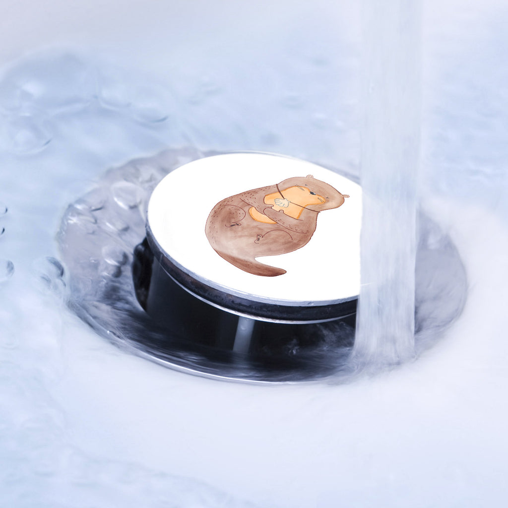 Waschbecken Stöpsel Otter mit Muschelmedaillon Abflussstöpsel, Stöpsel, Waschbecken, Ablaufgarnitur, Waschbecken Stopfen, Otter, Fischotter, Seeotter, Otterliebe, grübeln, träumen, Motivation, Tagträumen, Büro