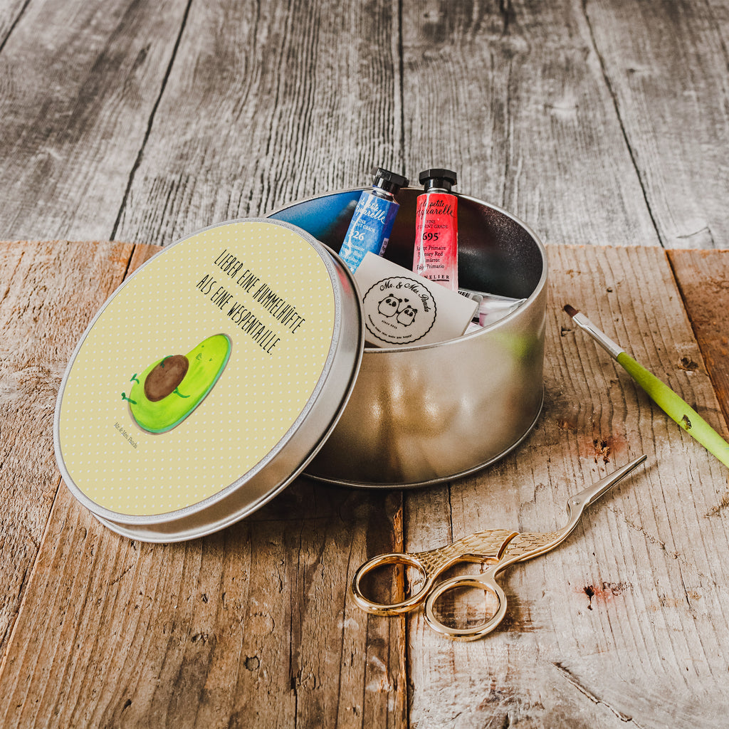 Blechdose rund Avocado pfeift Metalldose, Keksdose, Dose, Vorratsdose, Geschenkbox, Avocado, Veggie, Vegan, Gesund, Diät, Abnehmen, Ernährung, dick sein, Pummelfee