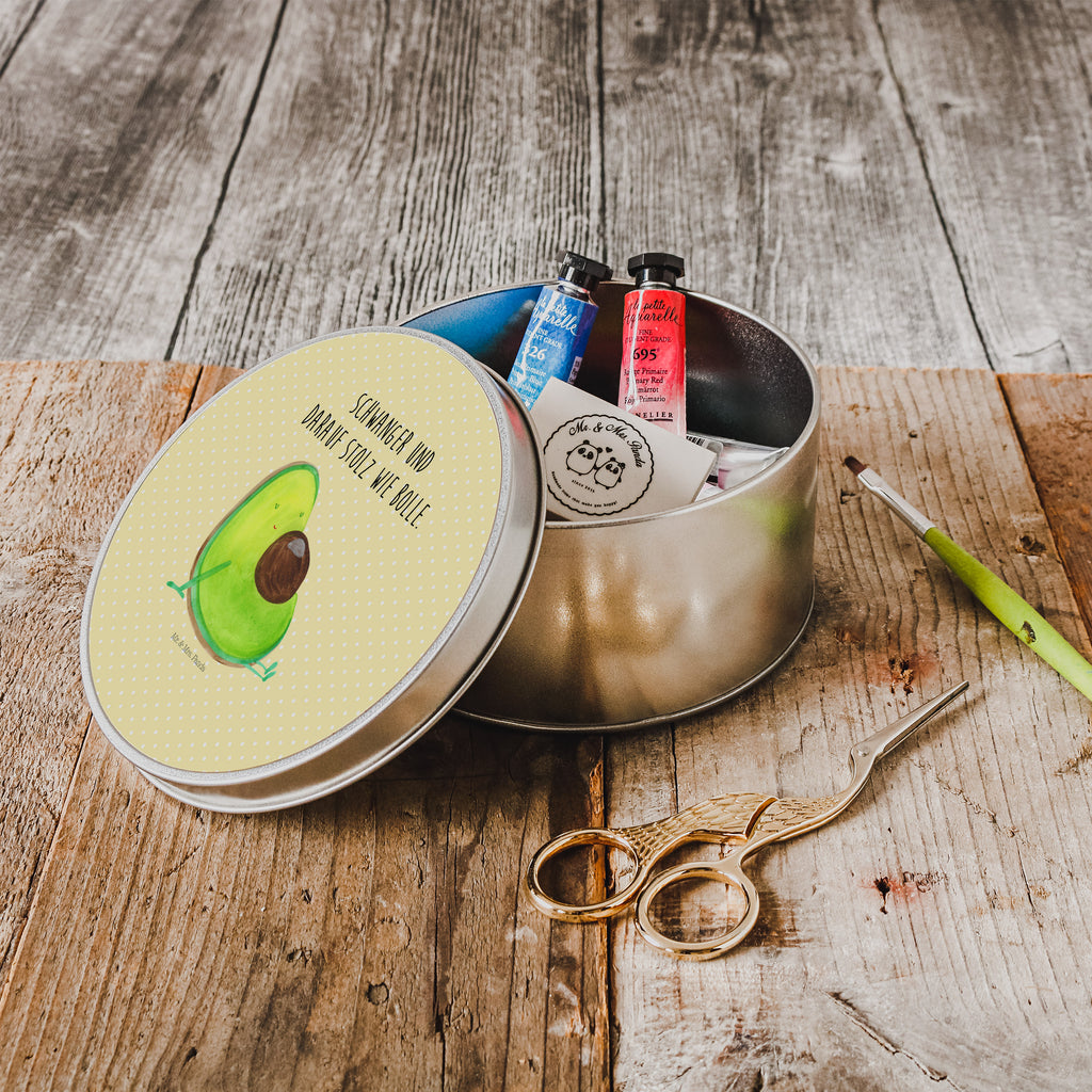 Blechdose rund Avocado schwanger Metalldose, Keksdose, Dose, Vorratsdose, Geschenkbox, Avocado, Veggie, Vegan, Gesund, schwanger, Schwangerschaft, Babyparty, Babyshower