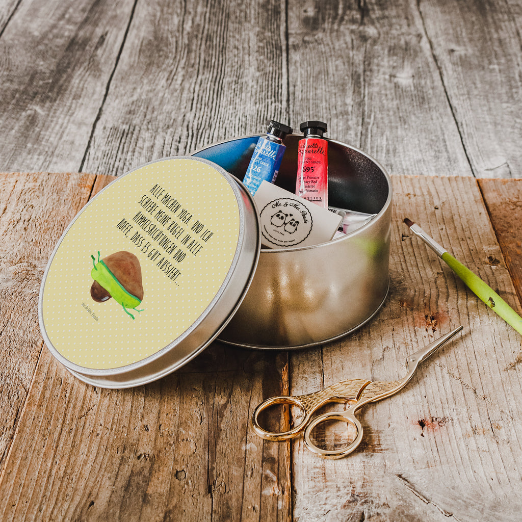 Blechdose rund Avocado Yoga Metalldose, Keksdose, Dose, Vorratsdose, Geschenkbox, Avocado, Veggie, Vegan, Gesund, Avocado Yoga Vegan