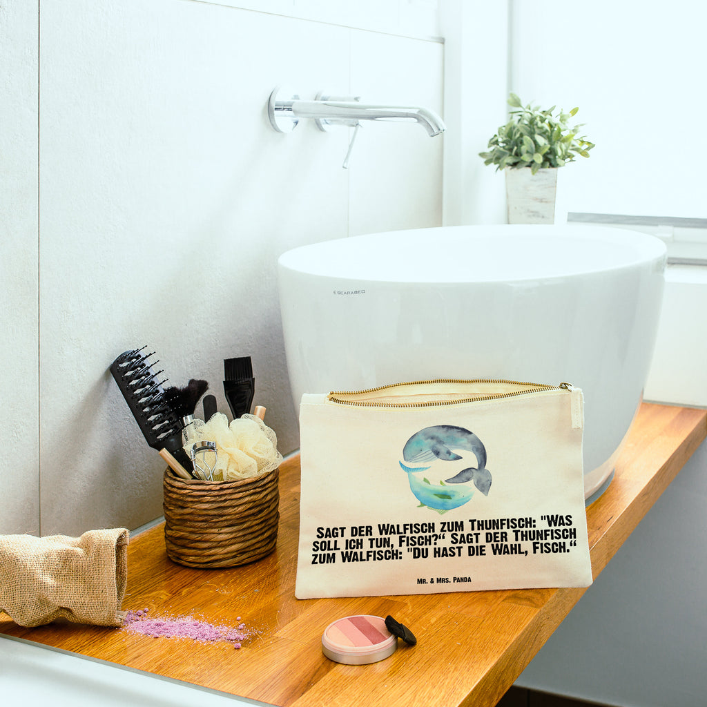 Schminktasche Walfisch & Thunfisch Schminktasche, Kosmetiktasche, Kosmetikbeutel, Stiftemäppchen, Etui, Federmappe, Makeup, XXL, Schminketui, Kosmetiketui, Schlamperetui, Tiermotive, Gute Laune, lustige Sprüche, Tiere, Wal, Wahl, Tunfisch, Wortwitz lustig, Spruch lustig, Flachwitz, Witz, Spruch des Tages, Flachwitz Geschenk