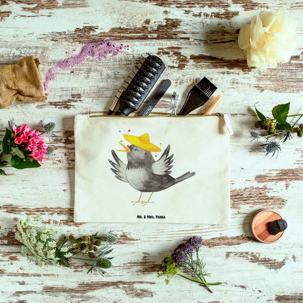 Schminktasche Rabe mit Sombrero Schminktasche, Kosmetiktasche, Kosmetikbeutel, Stiftemäppchen, Etui, Federmappe, Makeup, XXL, Schminketui, Kosmetiketui, Schlamperetui, Tiermotive, Gute Laune, lustige Sprüche, Tiere, Rabe, Vogel, Vögel, Spruch positiv, fröhlich sein, glücklich sein, Glück Spruch, froh, Elster, Motivation