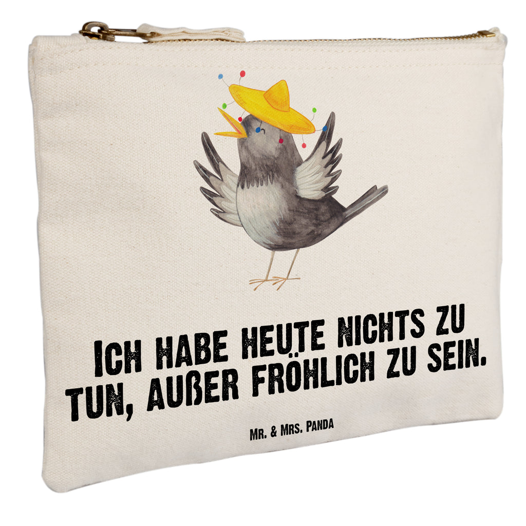 Schminktasche Rabe mit Sombrero Schminktasche, Kosmetiktasche, Kosmetikbeutel, Stiftemäppchen, Etui, Federmappe, Makeup, XXL, Schminketui, Kosmetiketui, Schlamperetui, Tiermotive, Gute Laune, lustige Sprüche, Tiere, Rabe, Vogel, Vögel, Spruch positiv, fröhlich sein, glücklich sein, Glück Spruch, froh, Elster, Motivation