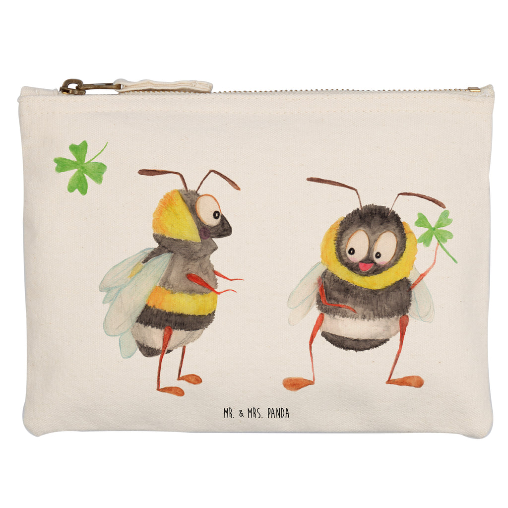 Schminktasche Hummeln mit Kleeblatt Schminktasche, Kosmetiktasche, Kosmetikbeutel, Stiftemäppchen, Etui, Federmappe, Makeup, XXL, Schminketui, Kosmetiketui, Schlamperetui, Tiermotive, Gute Laune, lustige Sprüche, Tiere, Hummel, Biene, Spruch positiv, Biene Deko, Spruch schön, glücklich sein, glücklich werden, Spruch fröhlich