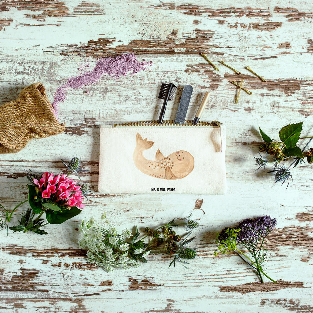 Schminktasche Robbe liegend Schminktasche, Kosmetiktasche, Kosmetikbeutel, Stiftemäppchen, Etui, Federmappe, Makeup, XXL, Schminketui, Kosmetiketui, Schlamperetui, Tiermotive, Gute Laune, lustige Sprüche, Tiere, Robbe, Robben, Seehund, Strand, Meerestier, Ostsee, Nordsee, Lachen, Freude