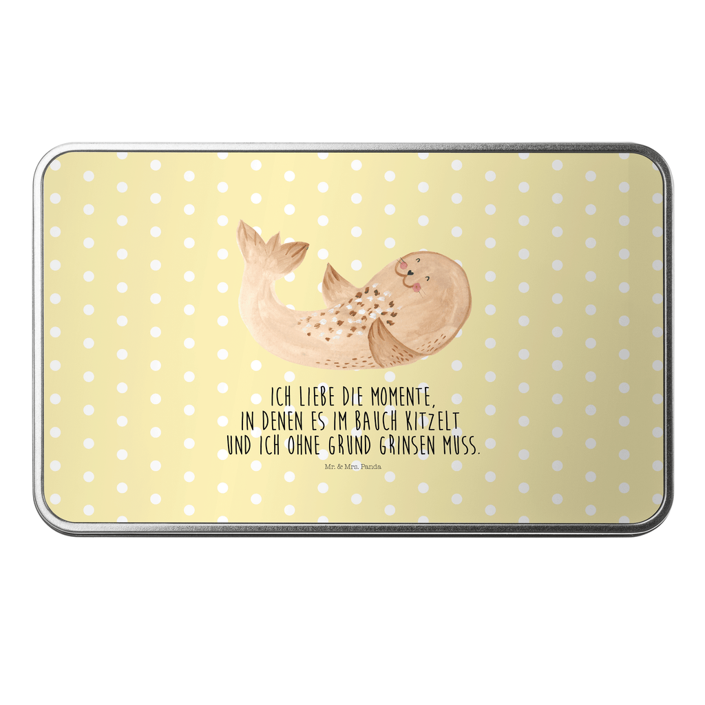 Metalldose rechteckig Robbe liegend Blechdose, Metalldose, Blechbox, Container, Keksdose, Vorratsdose, Vorratsbox, Döschen, Versperbox, Vesperdose, Aufbewahrungsdose, Aufbewahrungsbox, Aluminiumdose, Dose, Tiermotive, Gute Laune, lustige Sprüche, Tiere, Robbe, Robben, Seehund, Strand, Meerestier, Ostsee, Nordsee, Lachen, Freude