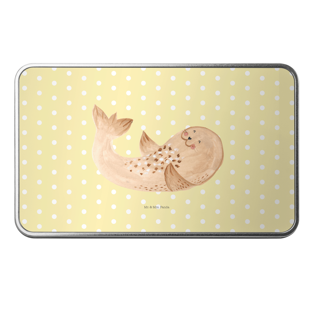 Metalldose rechteckig Robbe liegend Blechdose, Metalldose, Blechbox, Container, Keksdose, Vorratsdose, Vorratsbox, Döschen, Versperbox, Vesperdose, Aufbewahrungsdose, Aufbewahrungsbox, Aluminiumdose, Dose, Tiermotive, Gute Laune, lustige Sprüche, Tiere, Robbe, Robben, Seehund, Strand, Meerestier, Ostsee, Nordsee, Lachen, Freude