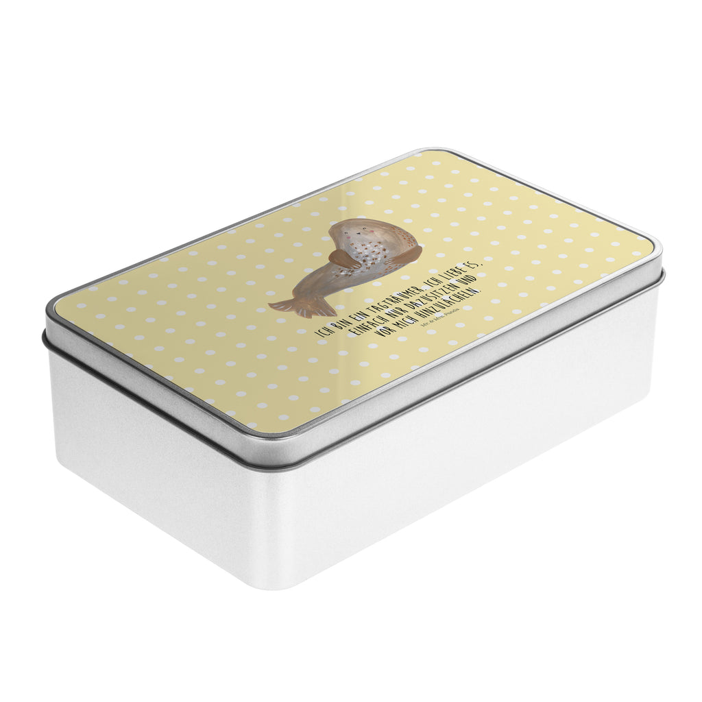 Metalldose rechteckig Robbe lachend Blechdose, Metalldose, Blechbox, Container, Keksdose, Vorratsdose, Vorratsbox, Döschen, Versperbox, Vesperdose, Aufbewahrungsdose, Aufbewahrungsbox, Aluminiumdose, Dose, Tiermotive, Gute Laune, lustige Sprüche, Tiere, Robbe, Robben, Seehund, Strand, Meerestier, Ostsee, Nordsee