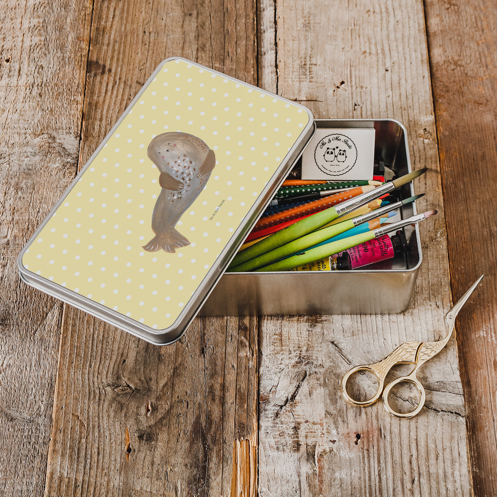 Metalldose rechteckig Robbe lachend Blechdose, Metalldose, Blechbox, Container, Keksdose, Vorratsdose, Vorratsbox, Döschen, Versperbox, Vesperdose, Aufbewahrungsdose, Aufbewahrungsbox, Aluminiumdose, Dose, Tiermotive, Gute Laune, lustige Sprüche, Tiere, Robbe, Robben, Seehund, Strand, Meerestier, Ostsee, Nordsee