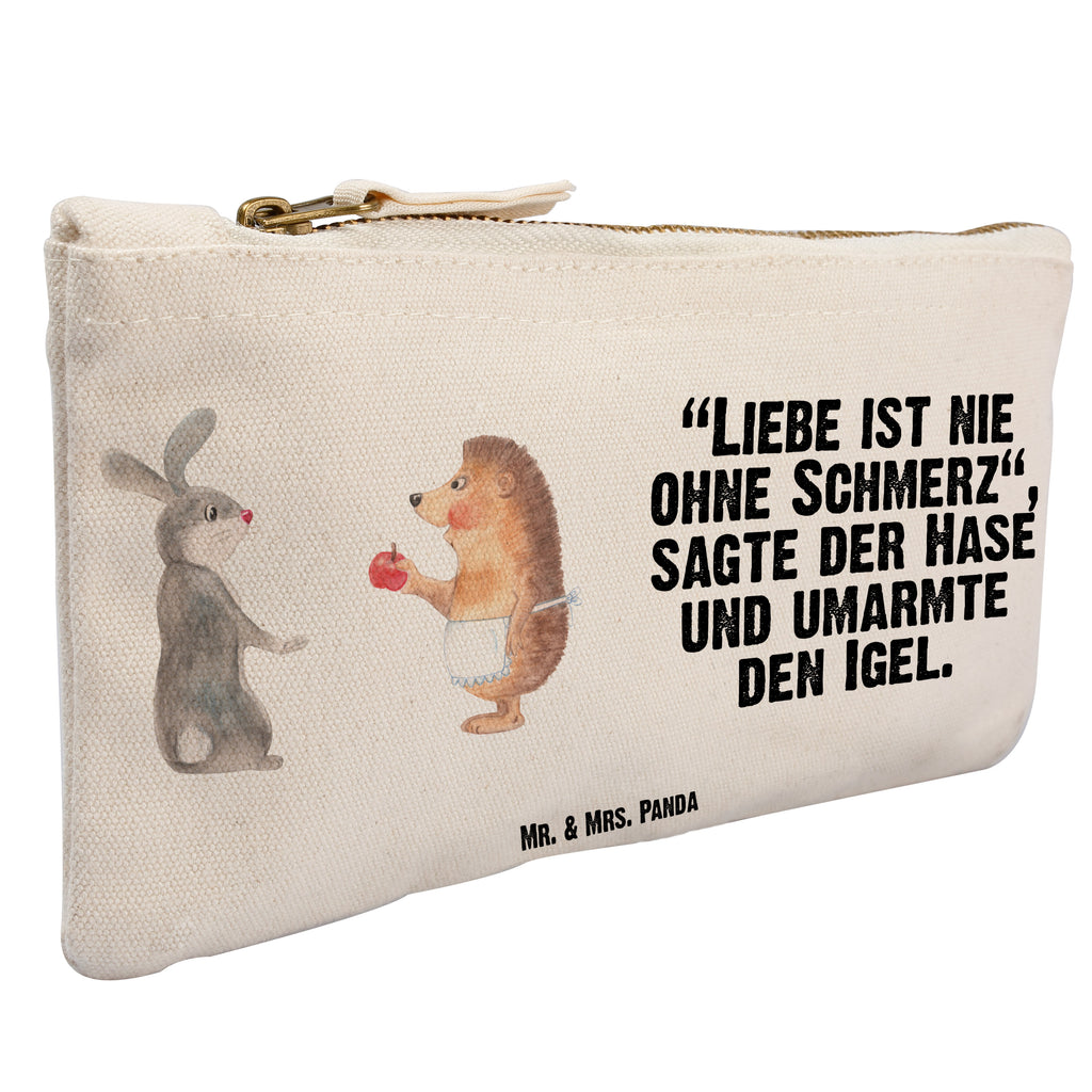 Schminktasche Liebe ist nie ohne Schmerz Schminktasche, Kosmetiktasche, Kosmetikbeutel, Stiftemäppchen, Etui, Federmappe, Makeup, XXL, Schminketui, Kosmetiketui, Schlamperetui, Tiermotive, Gute Laune, lustige Sprüche, Tiere, Igel und Hase, Igel, Hase, Liebe Spruch, Liebeskummer Geschenk, Herzschmerz, Trösten, Trennungsschmerz, Spruch romantisch