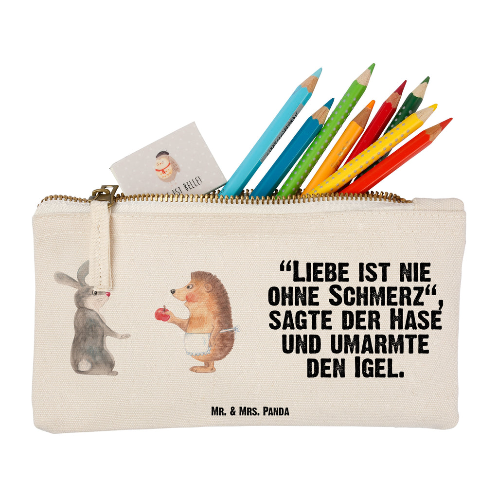 Schminktasche Liebe ist nie ohne Schmerz Schminktasche, Kosmetiktasche, Kosmetikbeutel, Stiftemäppchen, Etui, Federmappe, Makeup, XXL, Schminketui, Kosmetiketui, Schlamperetui, Tiermotive, Gute Laune, lustige Sprüche, Tiere, Igel und Hase, Igel, Hase, Liebe Spruch, Liebeskummer Geschenk, Herzschmerz, Trösten, Trennungsschmerz, Spruch romantisch