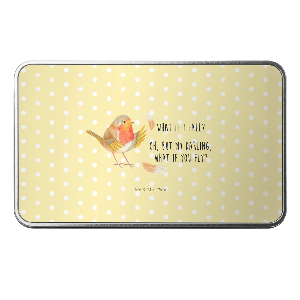 Metalldose rechteckig Rotkehlchen mit Federn Blechdose, Metalldose, Blechbox, Container, Keksdose, Vorratsdose, Vorratsbox, Döschen, Versperbox, Vesperdose, Aufbewahrungsdose, Aufbewahrungsbox, Aluminiumdose, Dose, Tiermotive, Gute Laune, lustige Sprüche, Tiere, What if i fall, Rotkehlchen, Spruch Motivation, Spruch Mut, Vogel, Motivation Sprüche, Motivationsbilder, fliegen