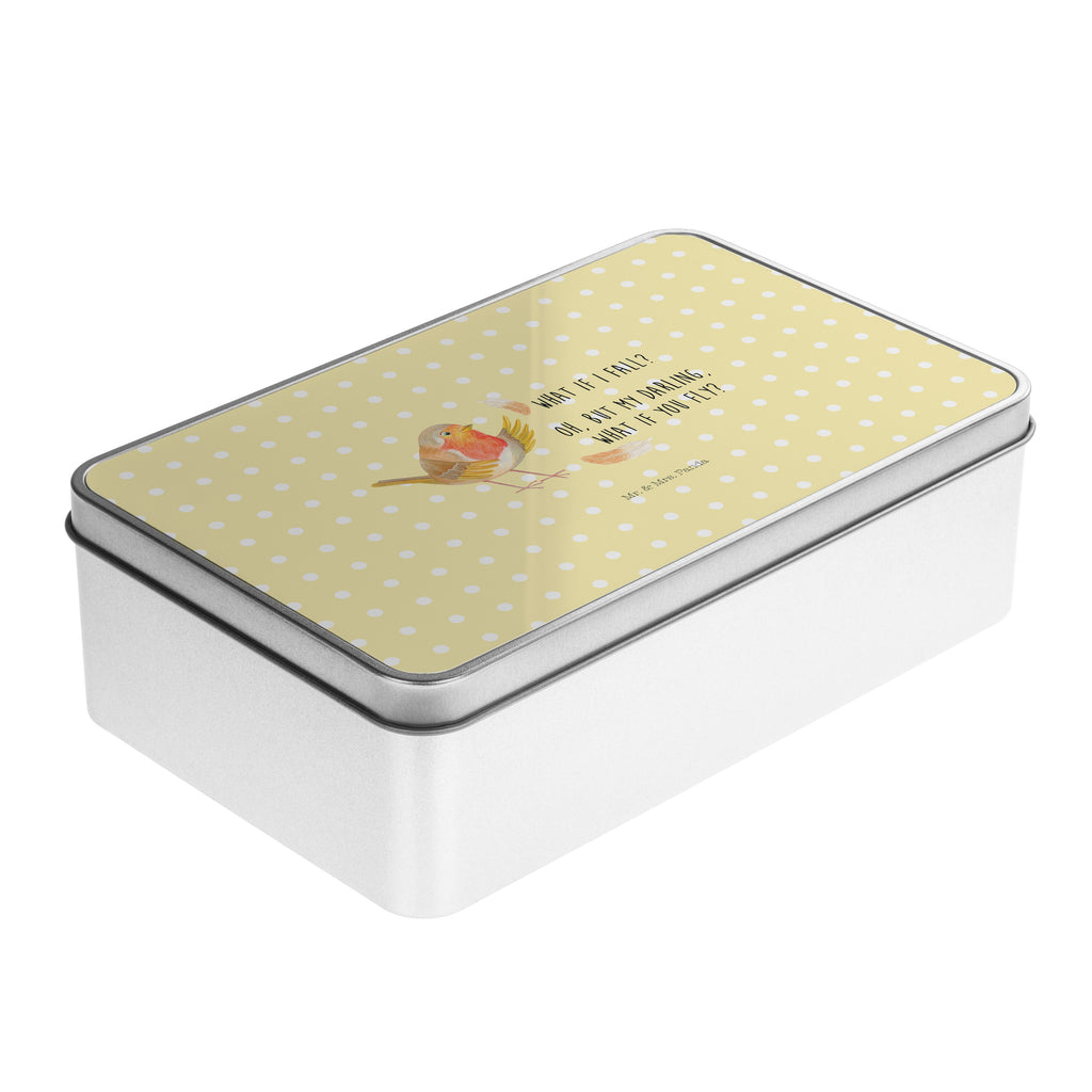 Metalldose rechteckig Rotkehlchen mit Federn Blechdose, Metalldose, Blechbox, Container, Keksdose, Vorratsdose, Vorratsbox, Döschen, Versperbox, Vesperdose, Aufbewahrungsdose, Aufbewahrungsbox, Aluminiumdose, Dose, Tiermotive, Gute Laune, lustige Sprüche, Tiere, What if i fall, Rotkehlchen, Spruch Motivation, Spruch Mut, Vogel, Motivation Sprüche, Motivationsbilder, fliegen