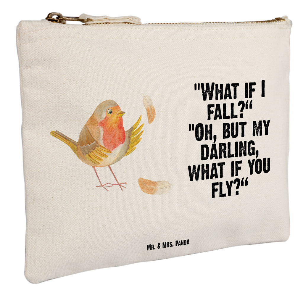 Schminktasche Rotkehlchen mit Federn Schminktasche, Kosmetiktasche, Kosmetikbeutel, Stiftemäppchen, Etui, Federmappe, Makeup, XXL, Schminketui, Kosmetiketui, Schlamperetui, Tiermotive, Gute Laune, lustige Sprüche, Tiere, What if i fall, Rotkehlchen, Spruch Motivation, Spruch Mut, Vogel, Motivation Sprüche, Motivationsbilder, fliegen
