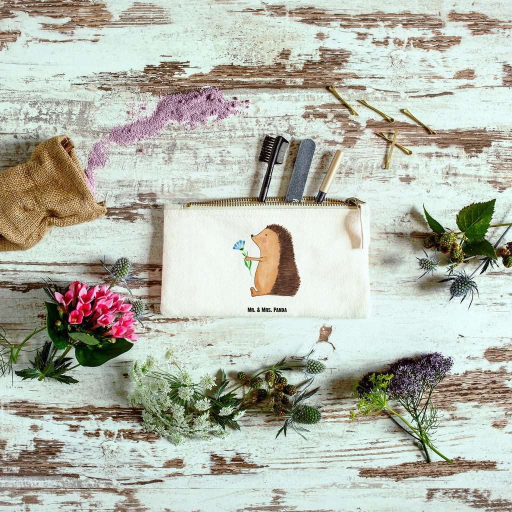 Schminktasche Igel mit Blume Schminktasche, Kosmetiktasche, Kosmetikbeutel, Stiftemäppchen, Etui, Federmappe, Makeup, XXL, Schminketui, Kosmetiketui, Schlamperetui, Tiermotive, Gute Laune, lustige Sprüche, Tiere, Igel, Gute Besserung, Genesungswünsche, Krankheit, Krankenhaus, krank, Besuch