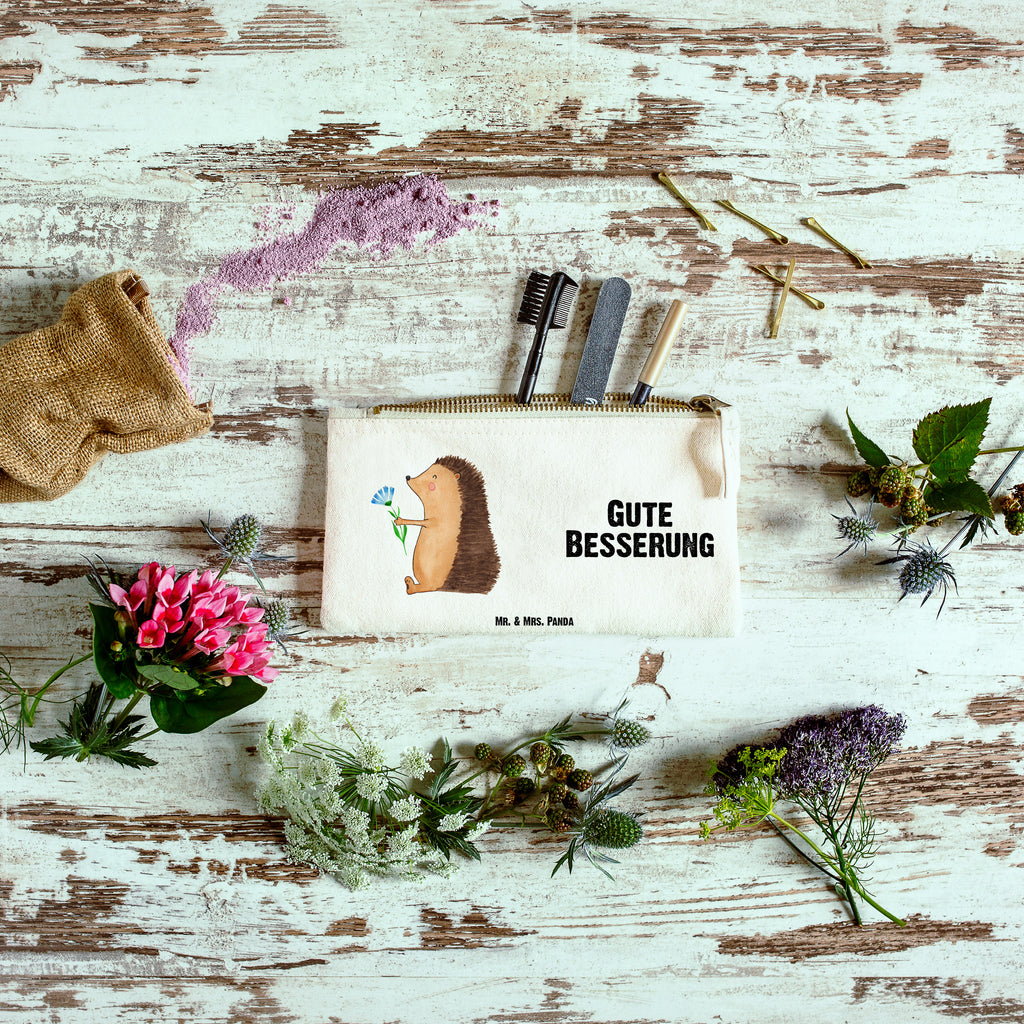 Schminktasche Igel mit Blume Schminktasche, Kosmetiktasche, Kosmetikbeutel, Stiftemäppchen, Etui, Federmappe, Makeup, XXL, Schminketui, Kosmetiketui, Schlamperetui, Tiermotive, Gute Laune, lustige Sprüche, Tiere, Igel, Gute Besserung, Genesungswünsche, Krankheit, Krankenhaus, krank, Besuch