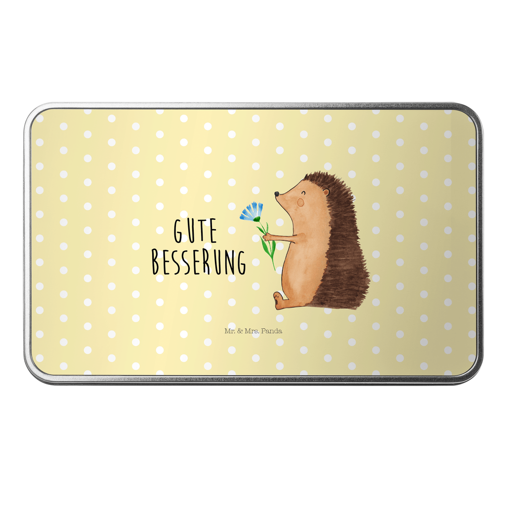 Metalldose rechteckig Igel mit Blume Blechdose, Metalldose, Blechbox, Container, Keksdose, Vorratsdose, Vorratsbox, Döschen, Versperbox, Vesperdose, Aufbewahrungsdose, Aufbewahrungsbox, Aluminiumdose, Dose, Tiermotive, Gute Laune, lustige Sprüche, Tiere, Igel, Gute Besserung, Genesungswünsche, Krankheit, Krankenhaus, krank, Besuch