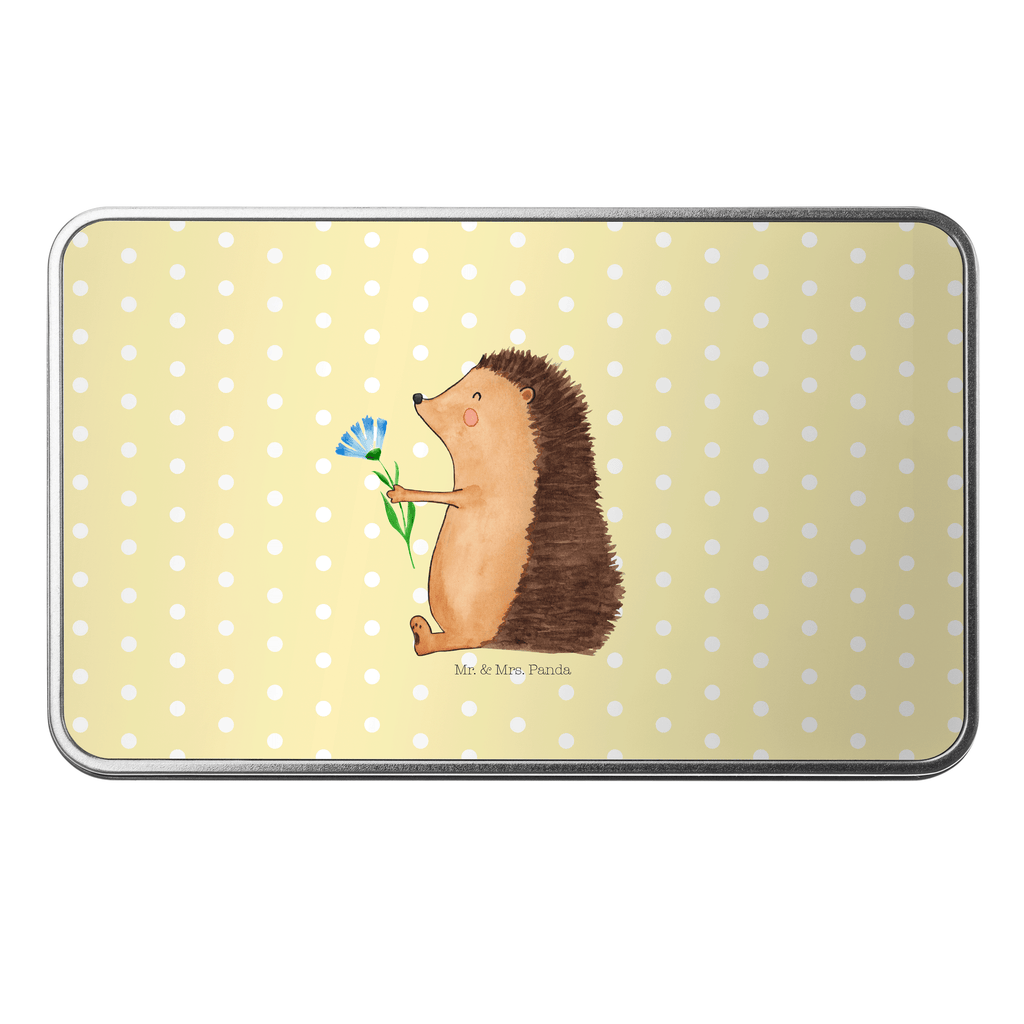 Metalldose rechteckig Igel mit Blume Blechdose, Metalldose, Blechbox, Container, Keksdose, Vorratsdose, Vorratsbox, Döschen, Versperbox, Vesperdose, Aufbewahrungsdose, Aufbewahrungsbox, Aluminiumdose, Dose, Tiermotive, Gute Laune, lustige Sprüche, Tiere, Igel, Gute Besserung, Genesungswünsche, Krankheit, Krankenhaus, krank, Besuch