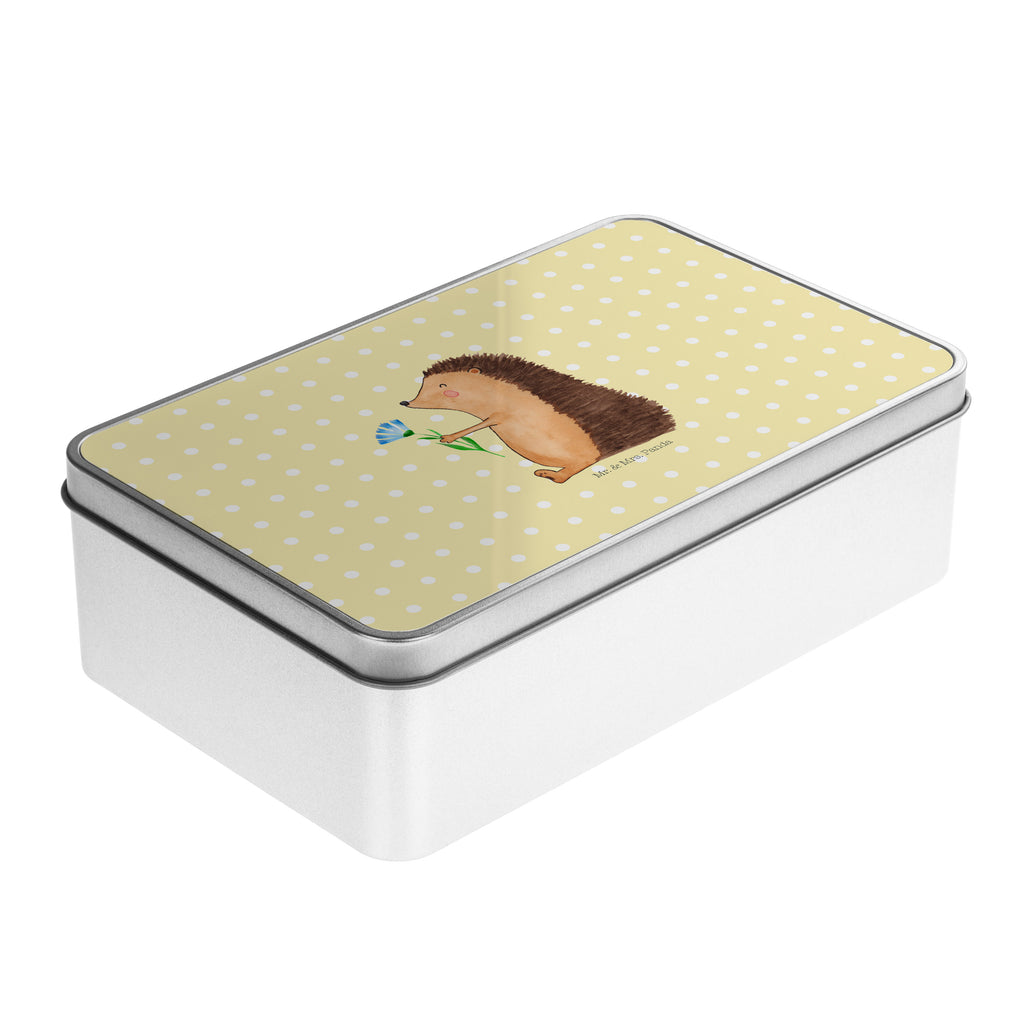 Metalldose rechteckig Igel mit Blume Blechdose, Metalldose, Blechbox, Container, Keksdose, Vorratsdose, Vorratsbox, Döschen, Versperbox, Vesperdose, Aufbewahrungsdose, Aufbewahrungsbox, Aluminiumdose, Dose, Tiermotive, Gute Laune, lustige Sprüche, Tiere, Igel, Gute Besserung, Genesungswünsche, Krankheit, Krankenhaus, krank, Besuch