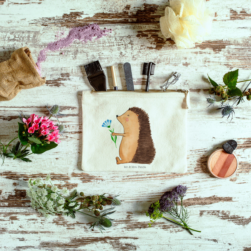 Schminktasche Igel mit Blume Schminktasche, Kosmetiktasche, Kosmetikbeutel, Stiftemäppchen, Etui, Federmappe, Makeup, XXL, Schminketui, Kosmetiketui, Schlamperetui, Tiermotive, Gute Laune, lustige Sprüche, Tiere, Igel, Gute Besserung, Genesungswünsche, Krankheit, Krankenhaus, krank, Besuch