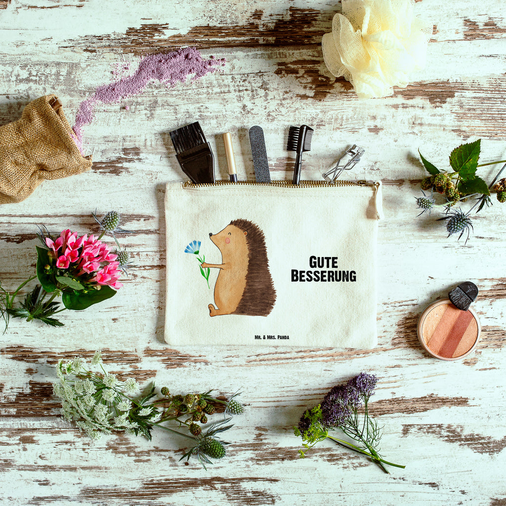 Schminktasche Igel mit Blume Schminktasche, Kosmetiktasche, Kosmetikbeutel, Stiftemäppchen, Etui, Federmappe, Makeup, XXL, Schminketui, Kosmetiketui, Schlamperetui, Tiermotive, Gute Laune, lustige Sprüche, Tiere, Igel, Gute Besserung, Genesungswünsche, Krankheit, Krankenhaus, krank, Besuch