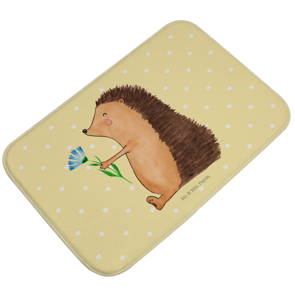 Badvorleger Igel mit Blume Badematte, Badteppich, Duschvorleger, Badezimmerteppich, Badezimmermatte, Badvorleger, Duschmatte, Duschteppich, Tiermotive, Gute Laune, lustige Sprüche, Tiere, Igel, Gute Besserung, Genesungswünsche, Krankheit, Krankenhaus, krank, Besuch