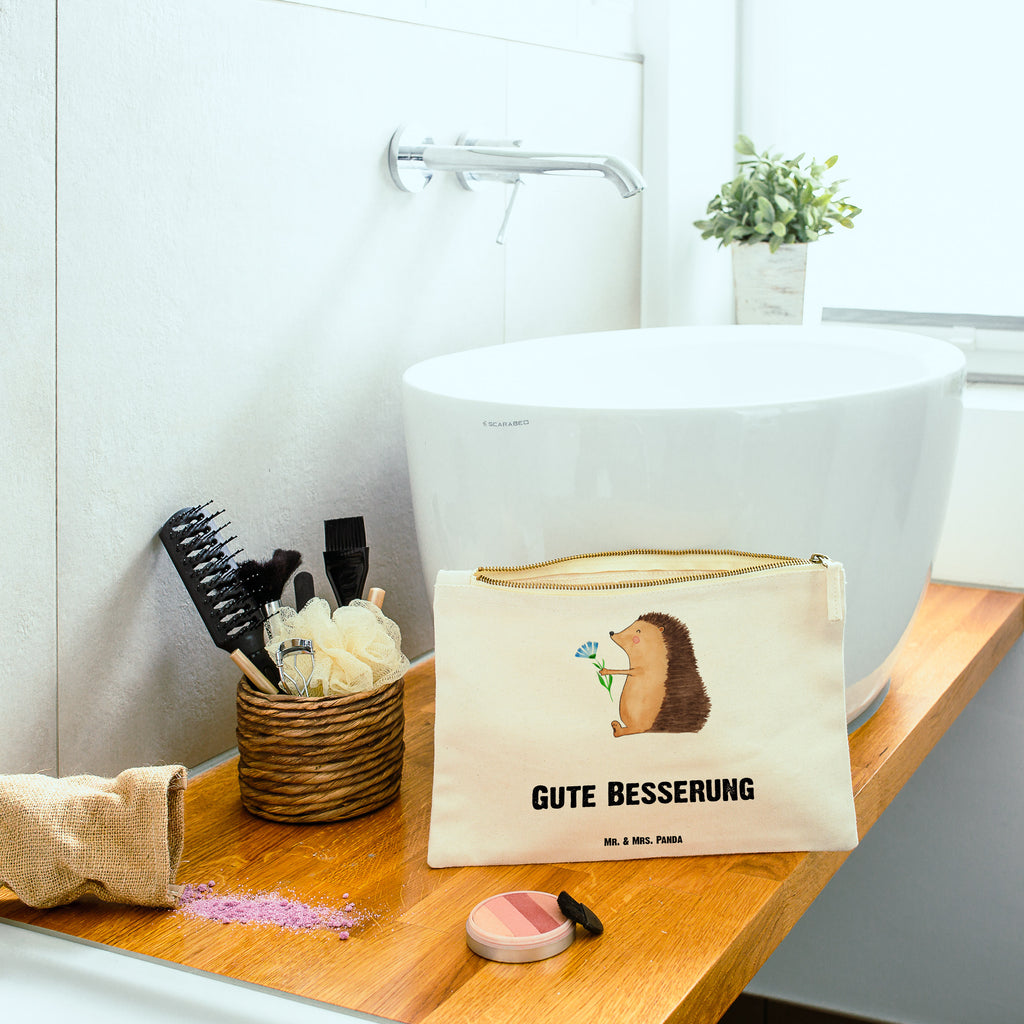 Schminktasche Igel mit Blume Schminktasche, Kosmetiktasche, Kosmetikbeutel, Stiftemäppchen, Etui, Federmappe, Makeup, XXL, Schminketui, Kosmetiketui, Schlamperetui, Tiermotive, Gute Laune, lustige Sprüche, Tiere, Igel, Gute Besserung, Genesungswünsche, Krankheit, Krankenhaus, krank, Besuch