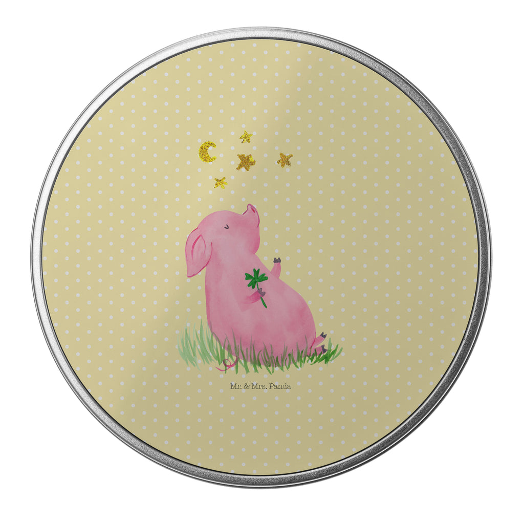 Blechdose rund Glücksschwein Metalldose, Keksdose, Dose, Vorratsdose, Geschenkbox, Tiermotive, Gute Laune, lustige Sprüche, Tiere, Glücksschwein. Glück, Schwein, Schweinchen, Sterne, Sernchen, Ziele, Träume, Motivation, Glücksbringer
