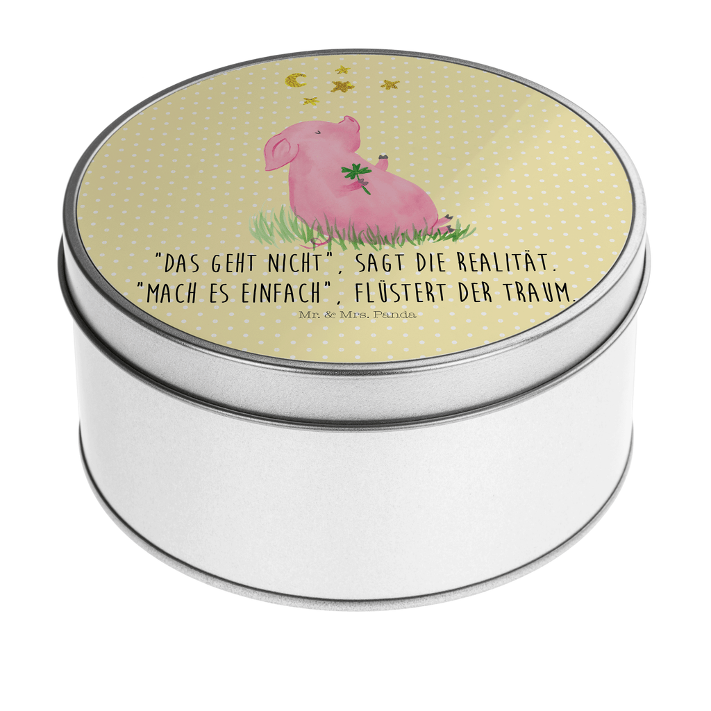 Blechdose rund Glücksschwein Metalldose, Keksdose, Dose, Vorratsdose, Geschenkbox, Tiermotive, Gute Laune, lustige Sprüche, Tiere, Glücksschwein. Glück, Schwein, Schweinchen, Sterne, Sernchen, Ziele, Träume, Motivation, Glücksbringer