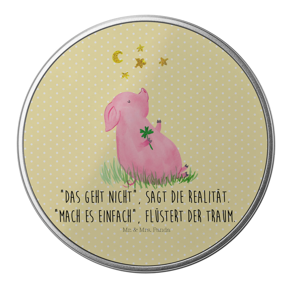Blechdose rund Glücksschwein Metalldose, Keksdose, Dose, Vorratsdose, Geschenkbox, Tiermotive, Gute Laune, lustige Sprüche, Tiere, Glücksschwein. Glück, Schwein, Schweinchen, Sterne, Sernchen, Ziele, Träume, Motivation, Glücksbringer