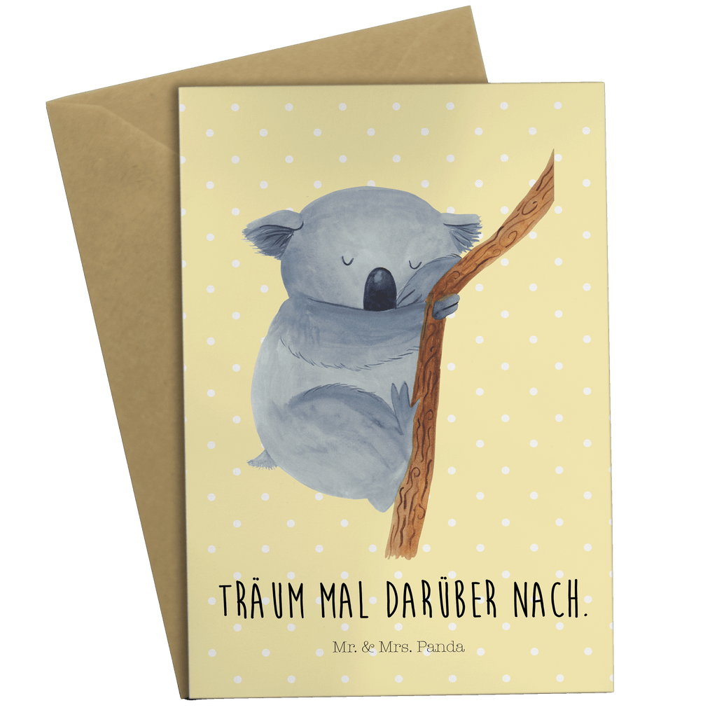 Grußkarte Koalabär Klappkarte, Einladungskarte, Glückwunschkarte, Hochzeitskarte, Geburtstagskarte, Karte, Tiermotive, Gute Laune, lustige Sprüche, Tiere, Koala, träumen, Traum, schlafen, Schlafzimmer, Traumland, Bär, Koalabär