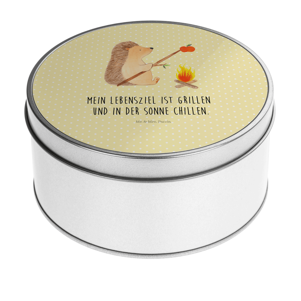 Blechdose rund Igel grillt Metalldose, Keksdose, Dose, Vorratsdose, Geschenkbox, Tiermotive, Gute Laune, lustige Sprüche, Tiere, Igel, Grillen, Ziele, Motivation, arbeitslos, Sinn des Lebens, Spruch